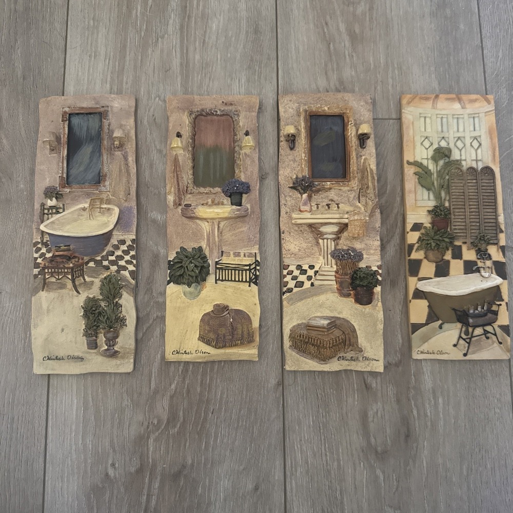Vintage Set of 3 Decorative 3D Bathroom tiles by‎ C. Wimtisle Olson Bathtub Sink